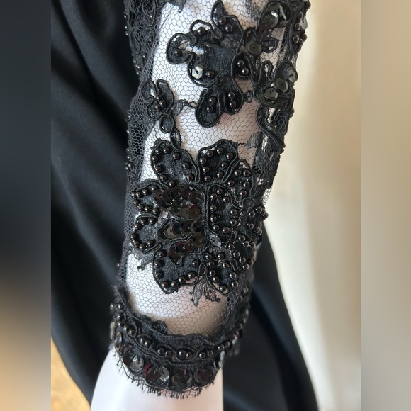 Mignon Black Lace Maxi Long Sleeve Evening Dress Size 6 - Picture 6 of 10
